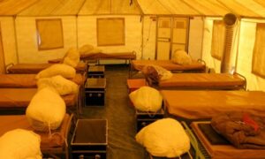 GFP Temporary Housing 19x35 Yurt Interior with Beds and Foot Lockers