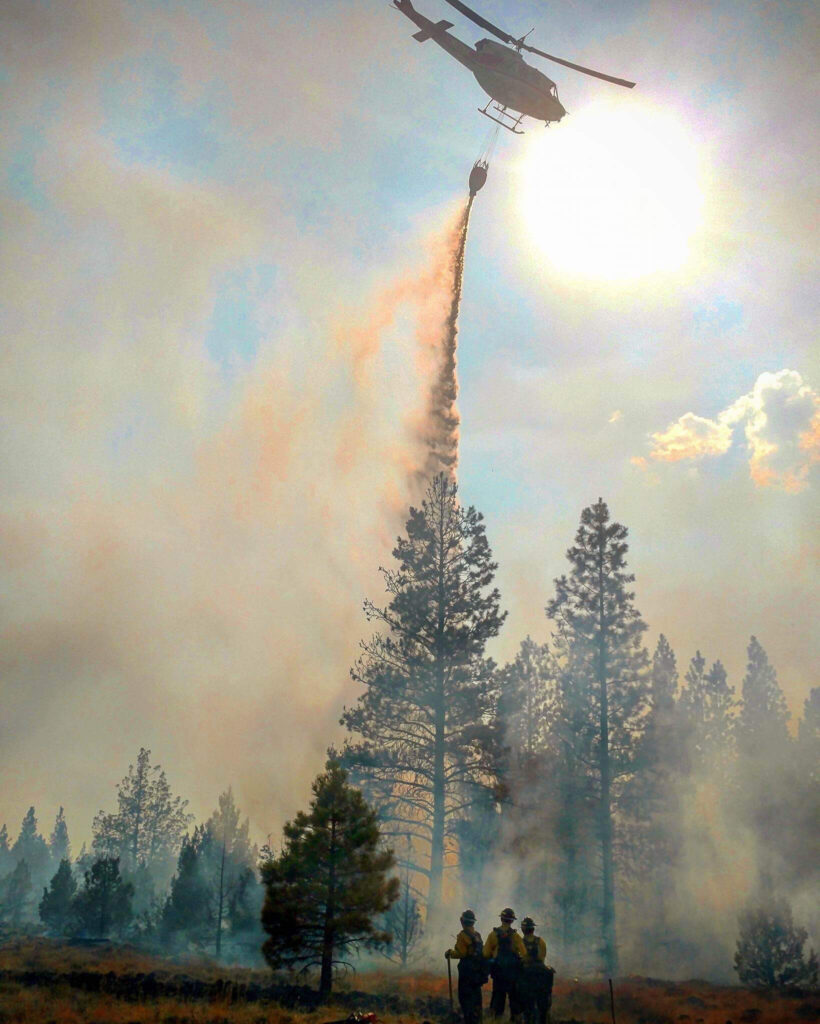 GFP Wildfire Personnel Hand Crew watching Helicopter Retardant Drop